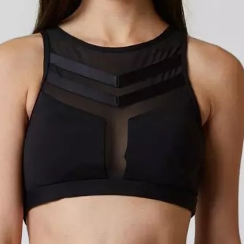 Giddy Up Glamour Black Mesh Strappy High Neck Sports Bra Medium